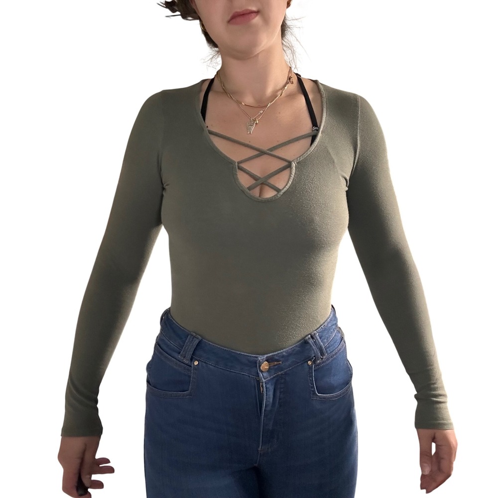 Hollister Green Long Sleeve Bodysuit